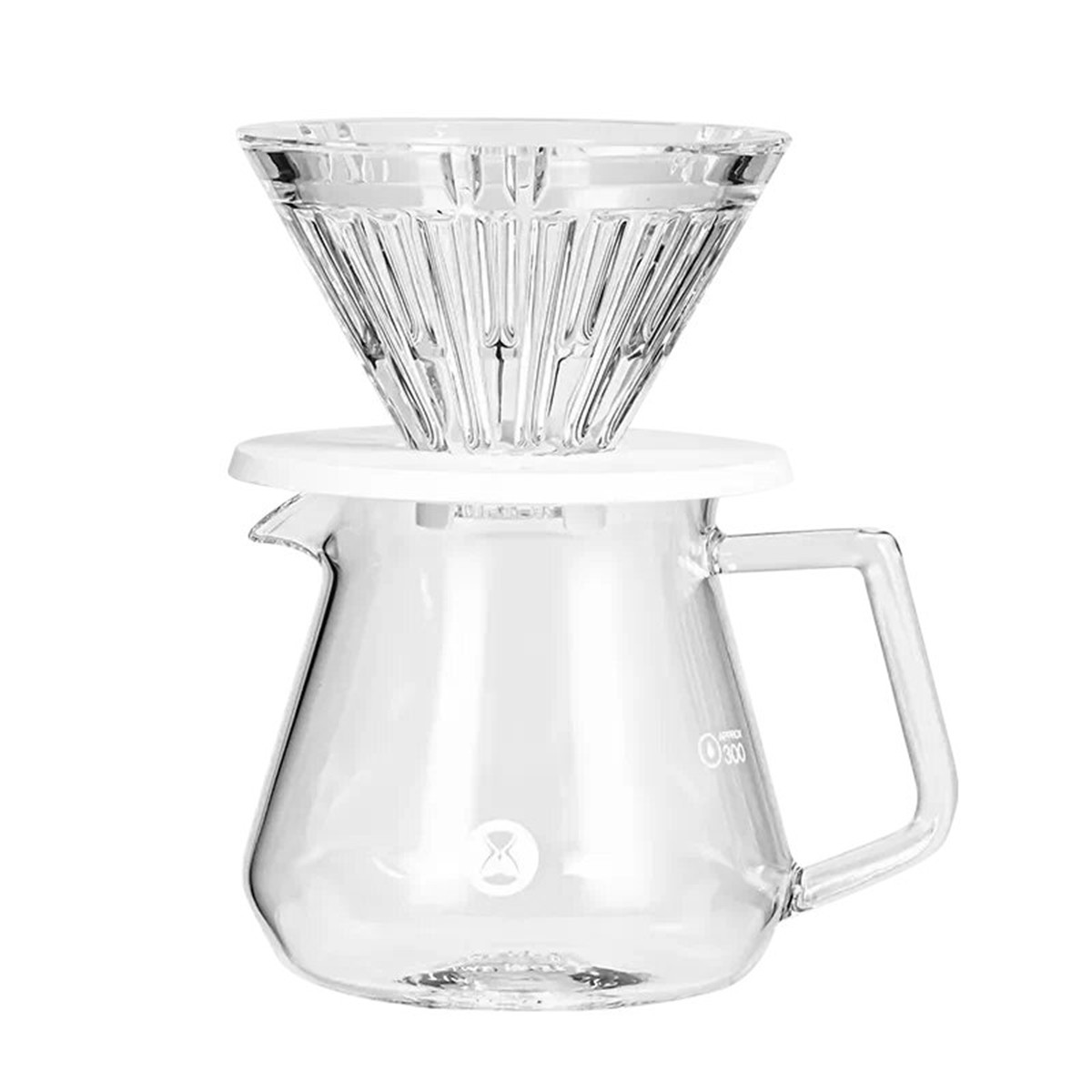 Воронка для кофе стеклянная Timemore Crystal Eye Turbo 01 дриппер V60-01 для пуровер, белая основа